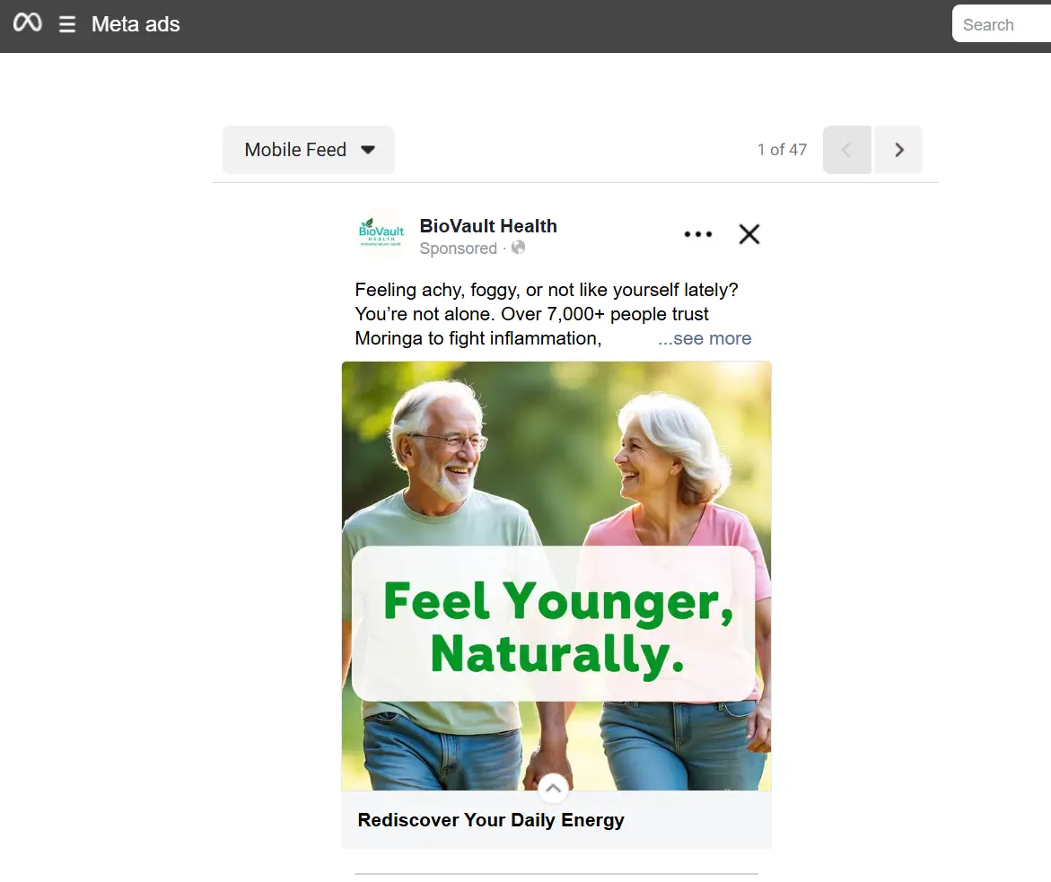 Facebook Health Supplement Ad Preview